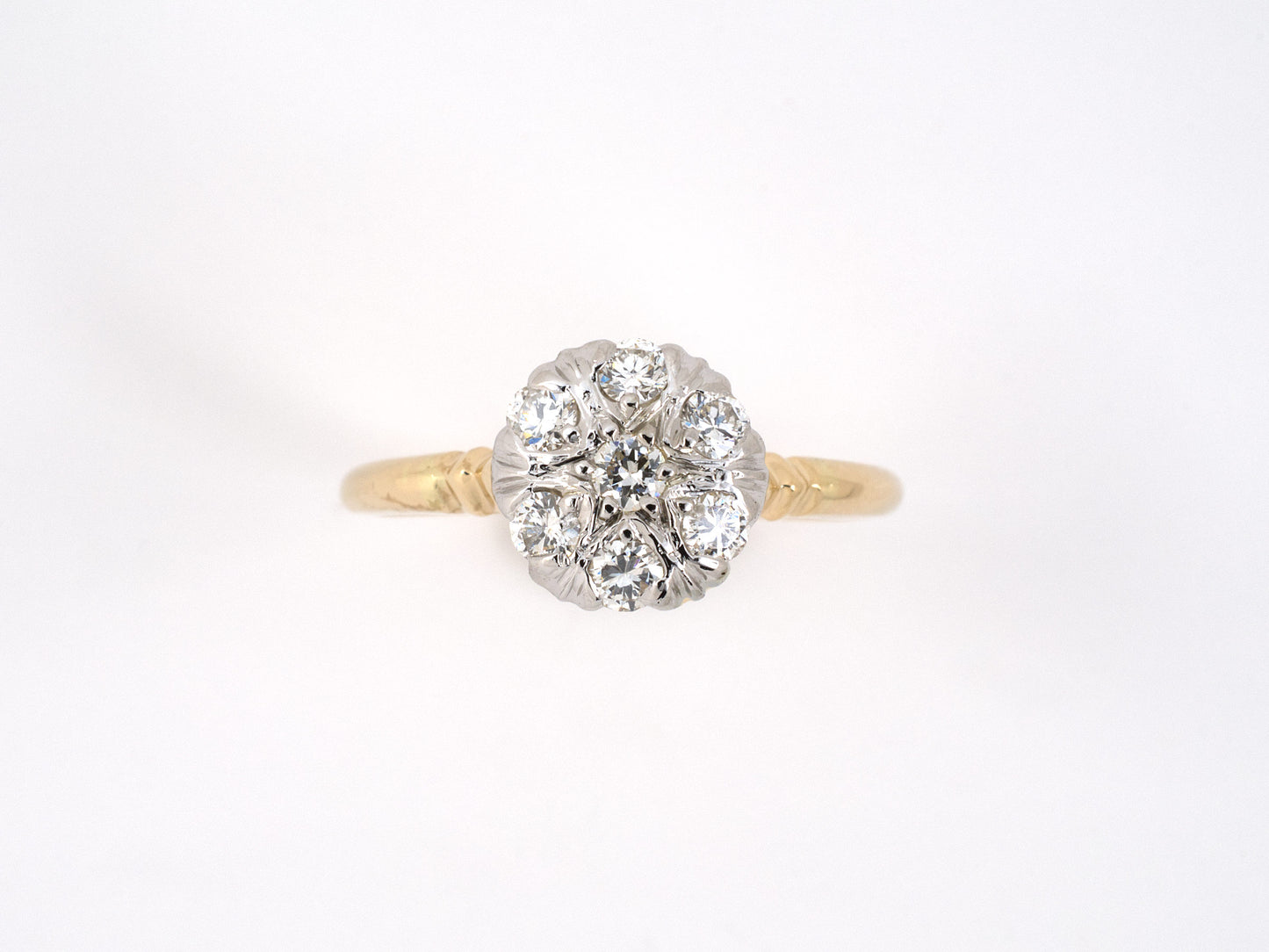 902044 - SOLD - Circa 1950 Gold Diamond Cluster Top Engagement Style Ring