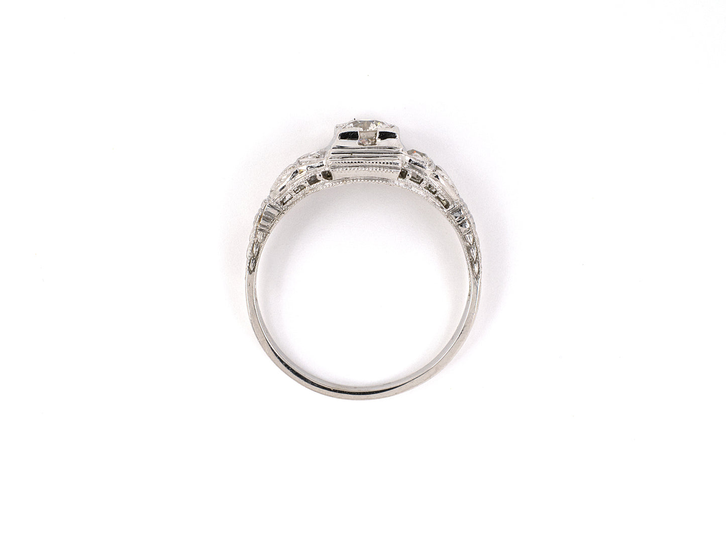 902046 - Art Deco Gold Diamond Chased Stamped Engagement Style Ring