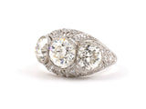 902047 - Edwardian Belle Epoque Platinum GIA Diamond 3-Stone Chased Filigree Ring