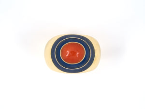 902048 - SOLD - Adioro Italy Gold Coral Blue Chalcedony Oval Domed Ring