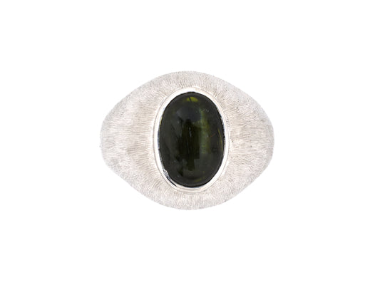 902060 - SOLD - Gold Green Cat's Eye Sabi Finish Ring