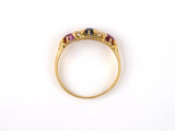 902062 - SOLD - Victorian Gold Diamond Sapphire Burma Ruby 3-Stone Ring