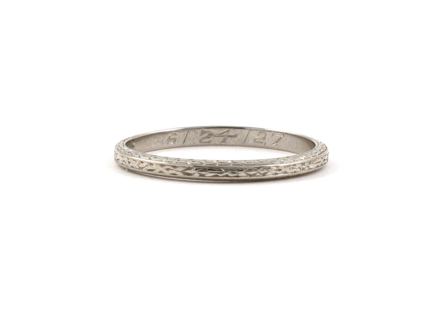 902063 - Circa 1927 Art Deco Platinum Chased Wedding Band Ring