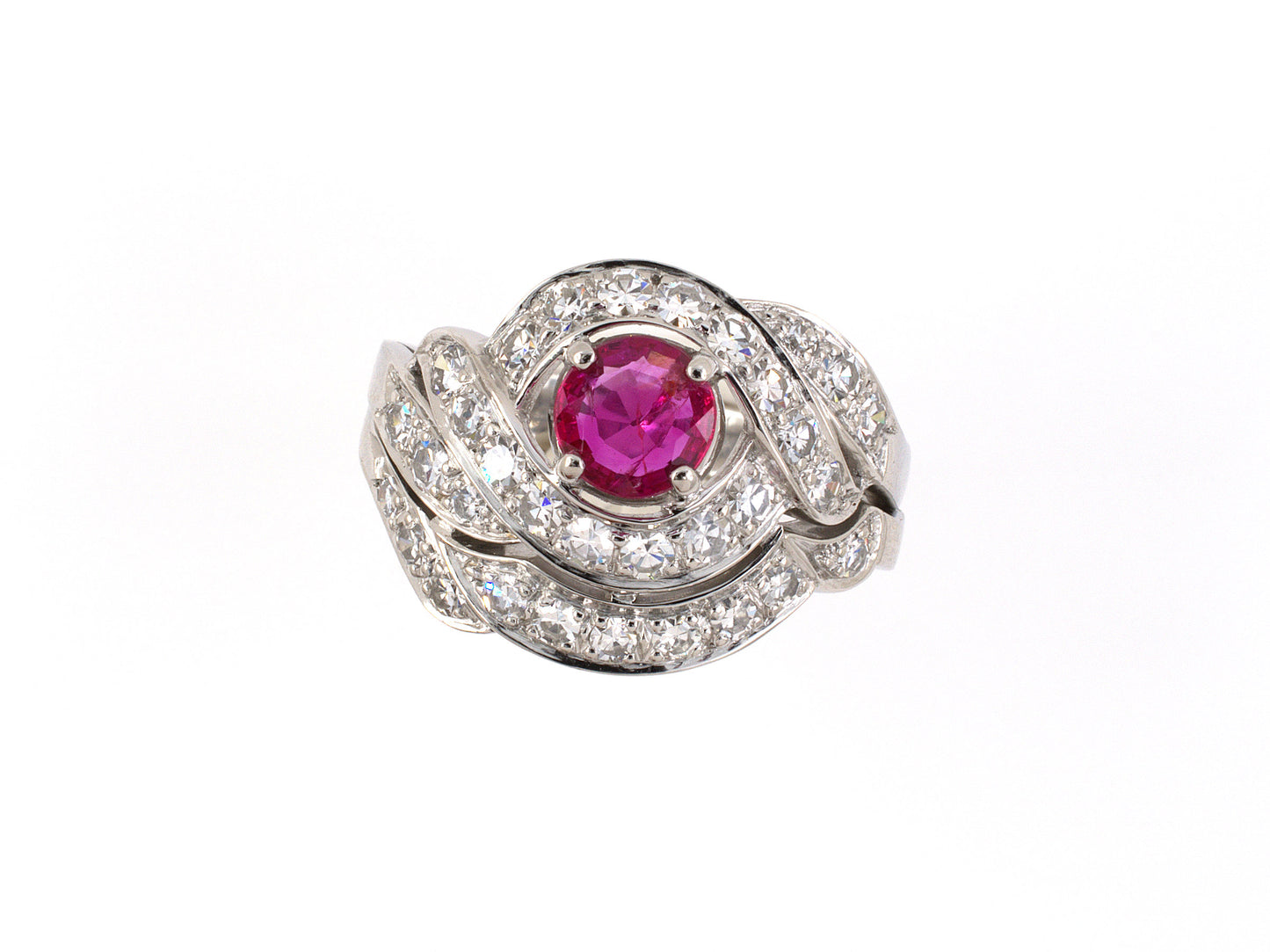 902065 - Circa 1950S Platinum AGL Burma Ruby Diamond Cocktail Engagement Ring