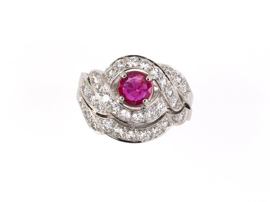 902065 - Circa 1950S Platinum AGL Burma Ruby Diamond Cocktail Engagement Ring