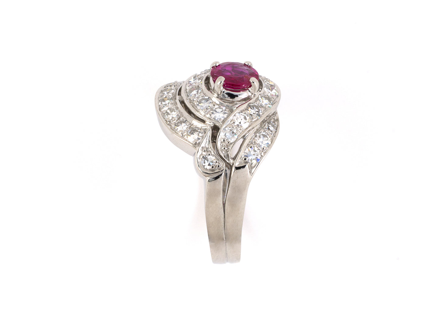 902065 - Circa 1950S Platinum AGL Burma Ruby Diamond Cocktail Engagement Ring