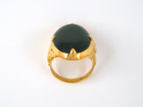 902067 - SOLD - Gold GIA Jadeite Jade And Omphacite Jade Carved Leaf Oval Ring