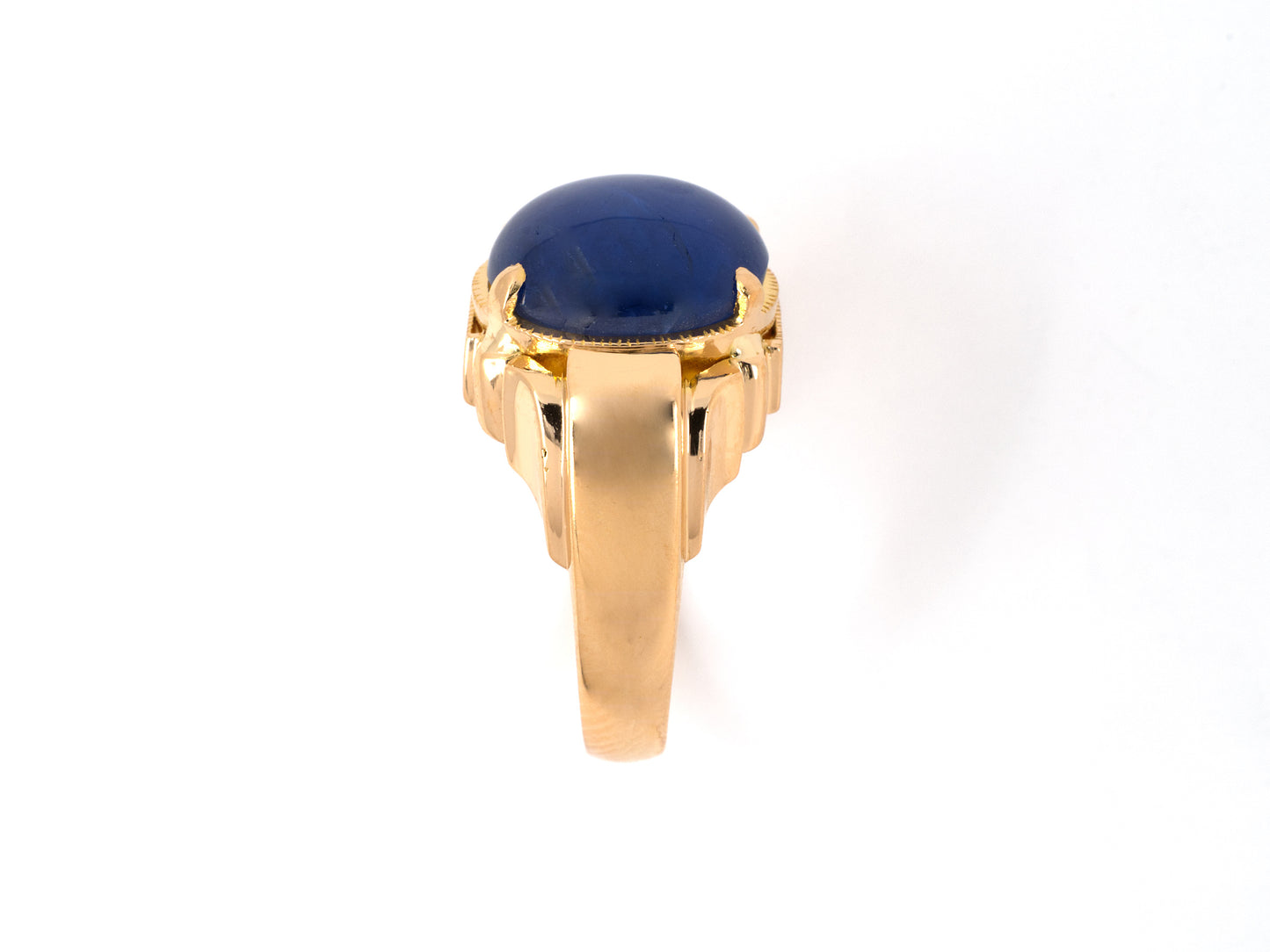 902068 - SOLD - Gold Cabochon Star Sapphire Carved Bezel Ring