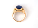 902068 - Gold Cabochon Star Sapphire Carved Bezel Ring