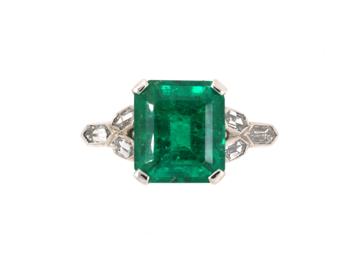 902071 - Art Deco Platinum AGL Emerald Diamond Engagement Ring