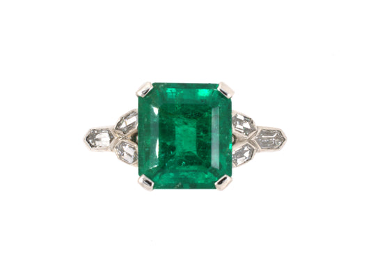 902071 - Art Deco Platinum AGL Emerald Diamond Engagement Ring