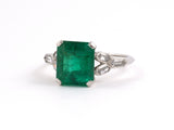 902071 - Art Deco Platinum AGL Emerald Diamond Engagement Ring