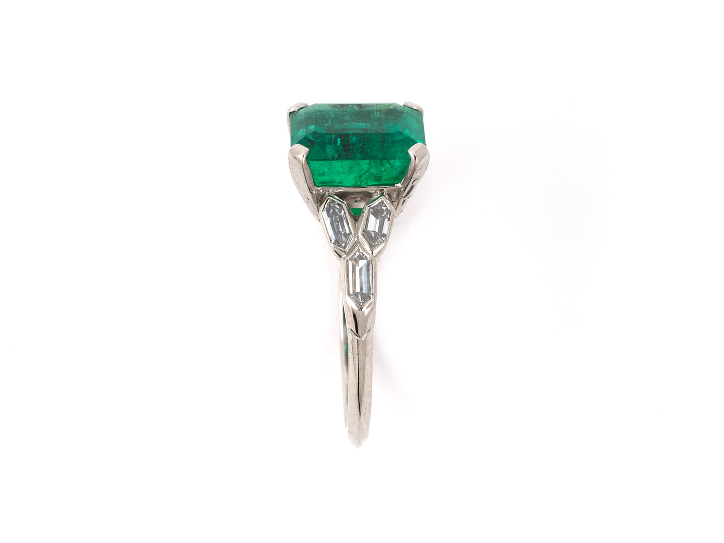 902071 - Art Deco Platinum AGL Emerald Diamond Engagement Ring