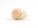 902073 - SOLD - Cerro Gold Corrugated Carved Coral White Enamel Domed Ring