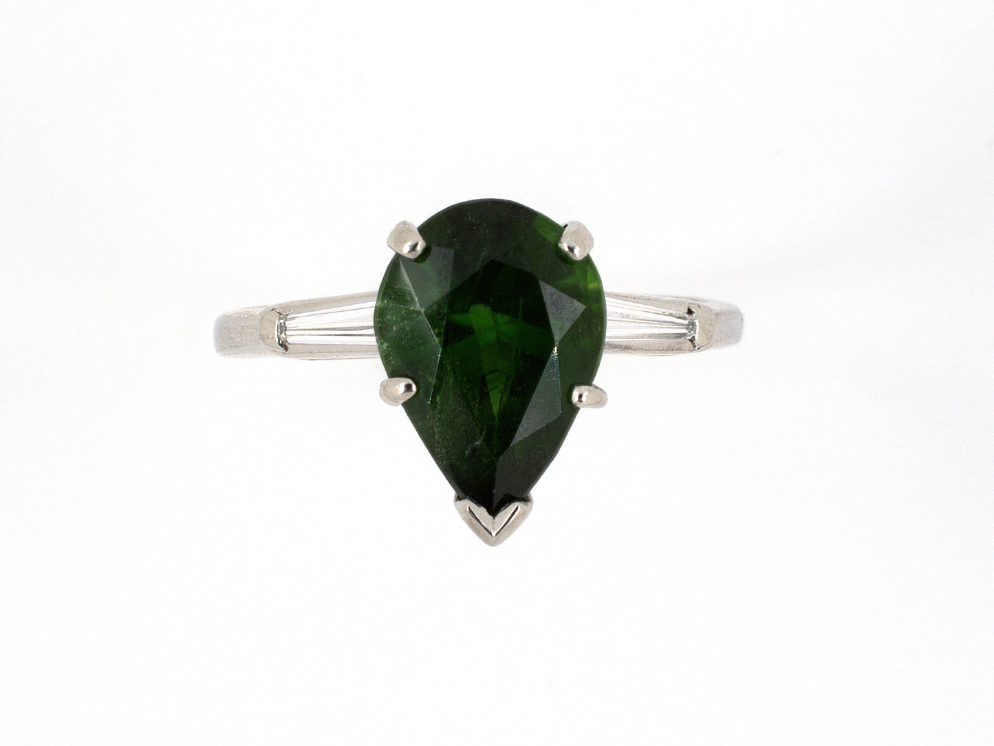 902074 - SOLD - Platinum Pear Shape Chrome Diopside Diamond Engagement Style Ring