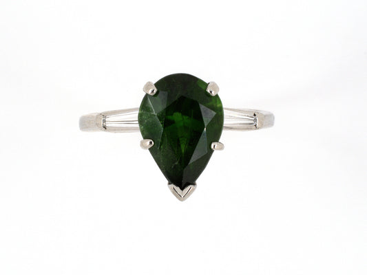 902074 - SOLD - Platinum Pear Shape Chrome Diopside Diamond Engagement Style Ring