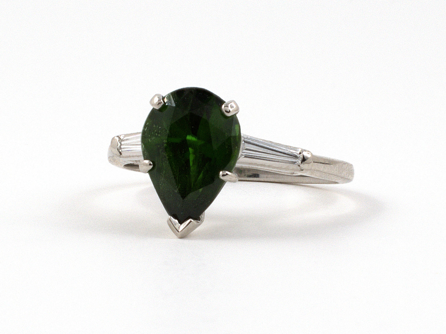 902074 - SOLD - Platinum Pear Shape Chrome Diopside Diamond Engagement Style Ring