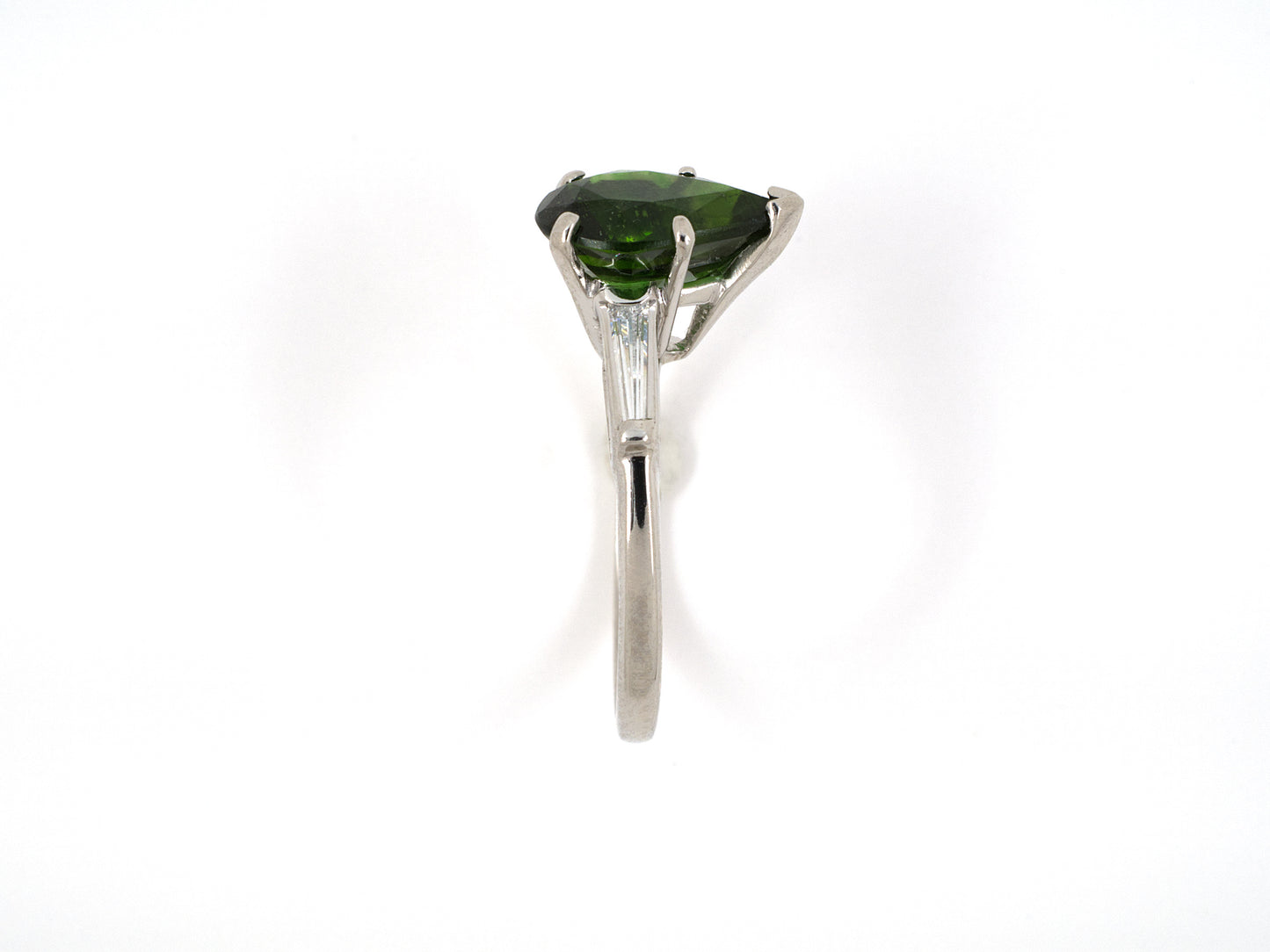 902074 - SOLD - Platinum Pear Shape Chrome Diopside Diamond Engagement Style Ring