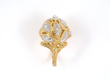 902076 - Gold Diamond Floral Leaf Design Domed Ring