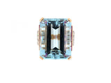 902084 - Retro Platinum Gold Emerald Cut Aqua Ruby Diamond Cocktail Ring