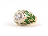 902086 - Cerro Gold Platinum GIA Diamond Green And White Enamel Domed Ring