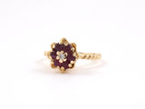 902088 - Gold Diamond Ruby Cluster Flower Twisted Wire Shank Ring