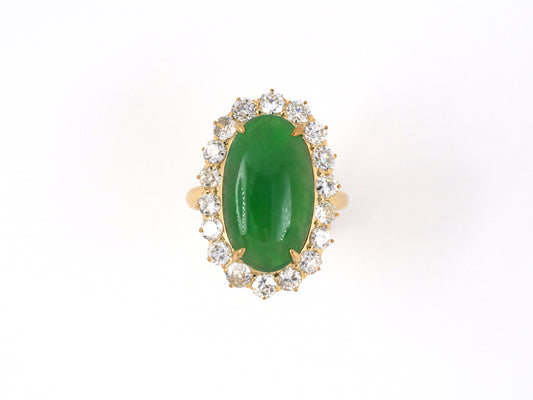 902089 - Victorian Gold GIA Jadeite Diamond Cluster Dinner Ring