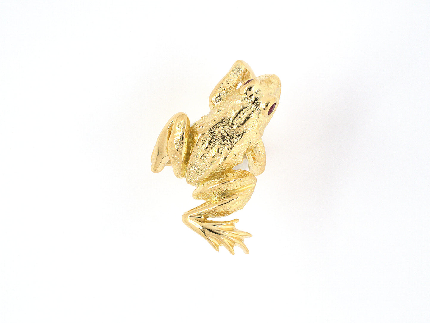 902090 - SOLD - Circa 1969 Kurt Wayne Gold Ruby Carved Frog Ring