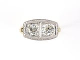 902091 - Edwardian Platinum Gold Diamond Carved Bezel 2-Stone Ring