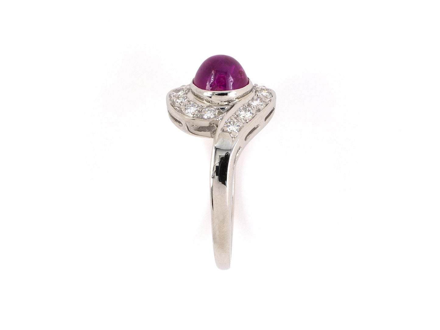 902092 - Circa 1950 J E Caldwell Platinum Cabochon Ruby Diamond Cluster Ring