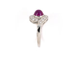 902092 - Circa 1950 J E Caldwell Platinum Cabochon Ruby Diamond Cluster Ring