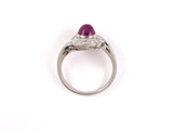 902092 - Circa 1950 J E Caldwell Platinum Cabochon Ruby Diamond Cluster Ring