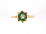 902093 - Gold Diamond Emerald Cluster Flower Twisted Wire Shank Ring