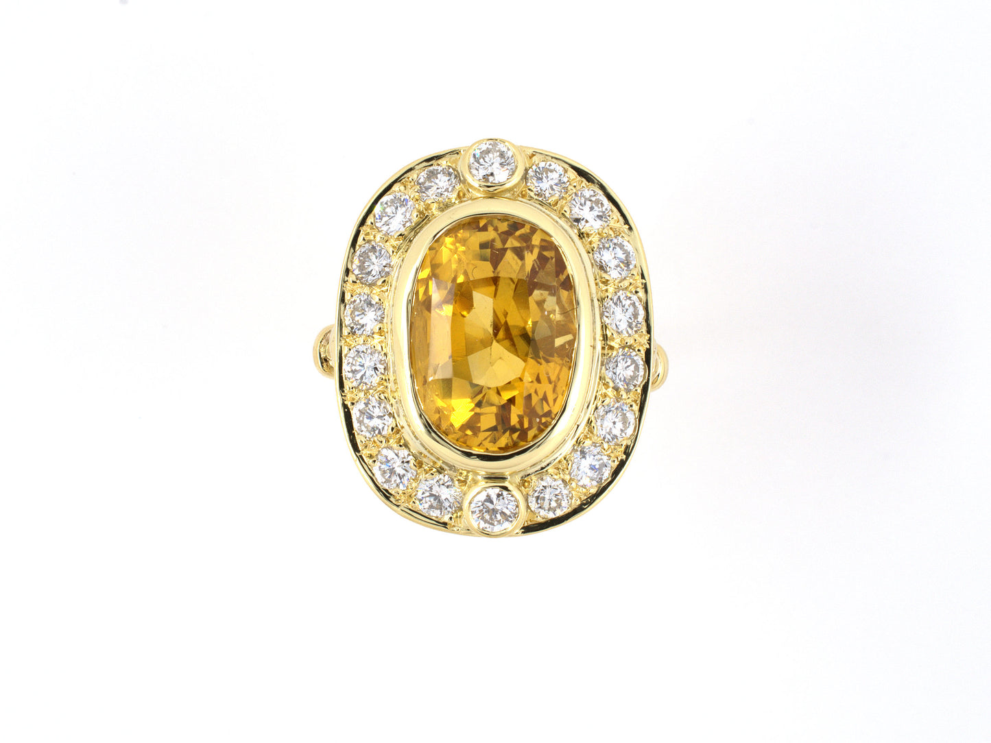 902107 - Circa 1980S Gold Diamond AGL Yellow Sapphire Oval Cluster Ring