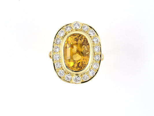902107 - Circa 1980S Gold Diamond AGL Yellow Sapphire Oval Cluster Ring