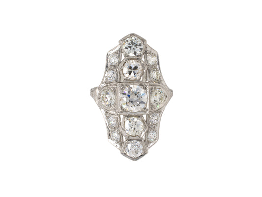 902108 - Art Deco Platinum Diamond Chased Filigree Dinner Ring