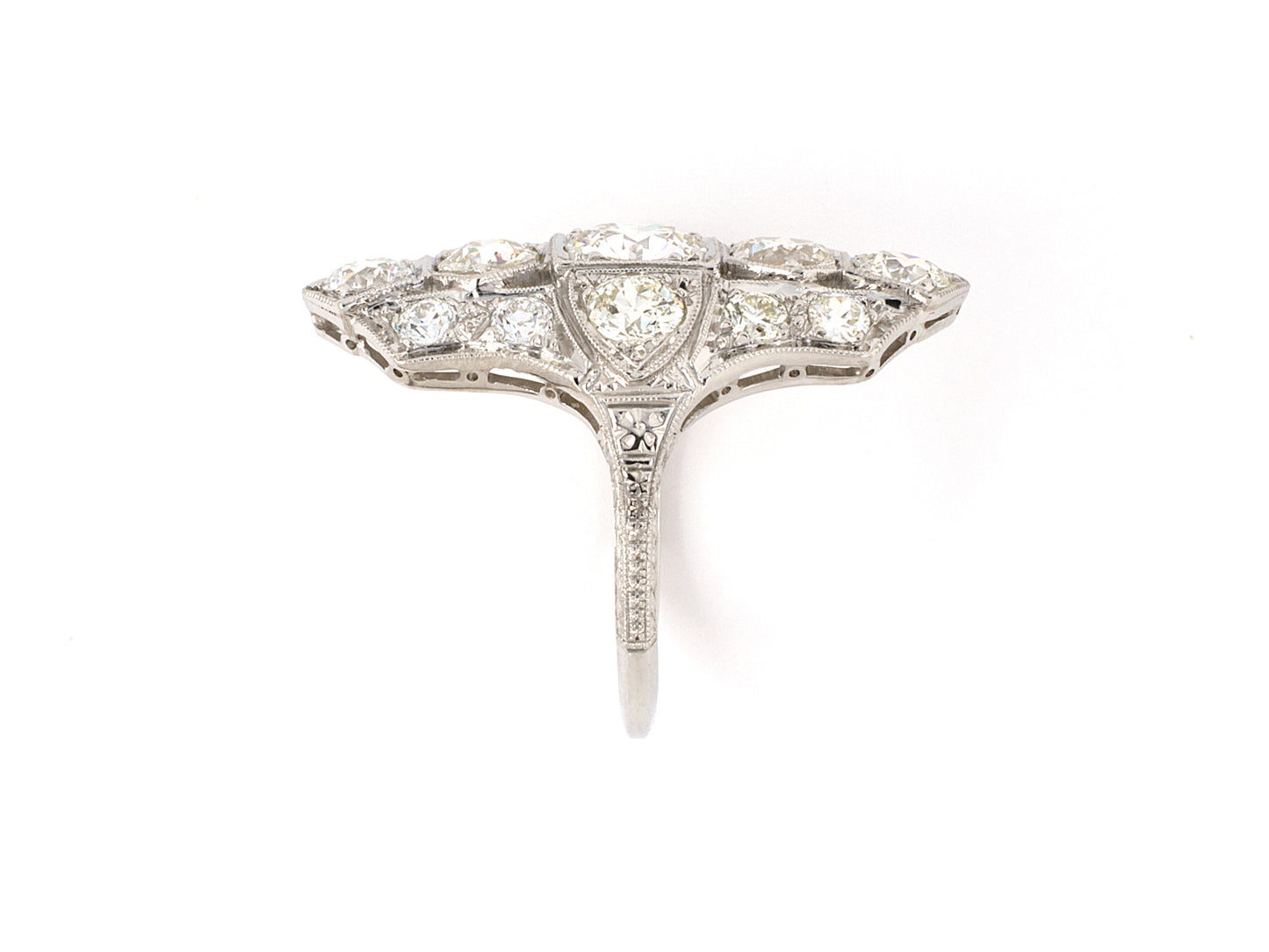 902108 - Art Deco Platinum Diamond Chased Filigree Dinner Ring