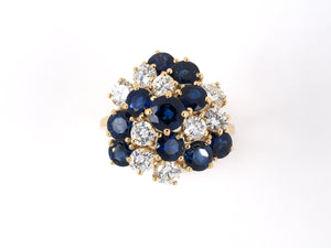 902109 - Gold Diamond Sapphire Swirl Cluster Ring