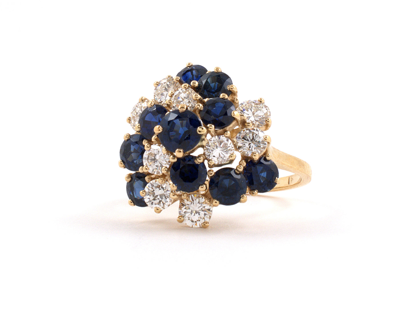 902109 - Gold Diamond Sapphire Swirl Cluster Ring