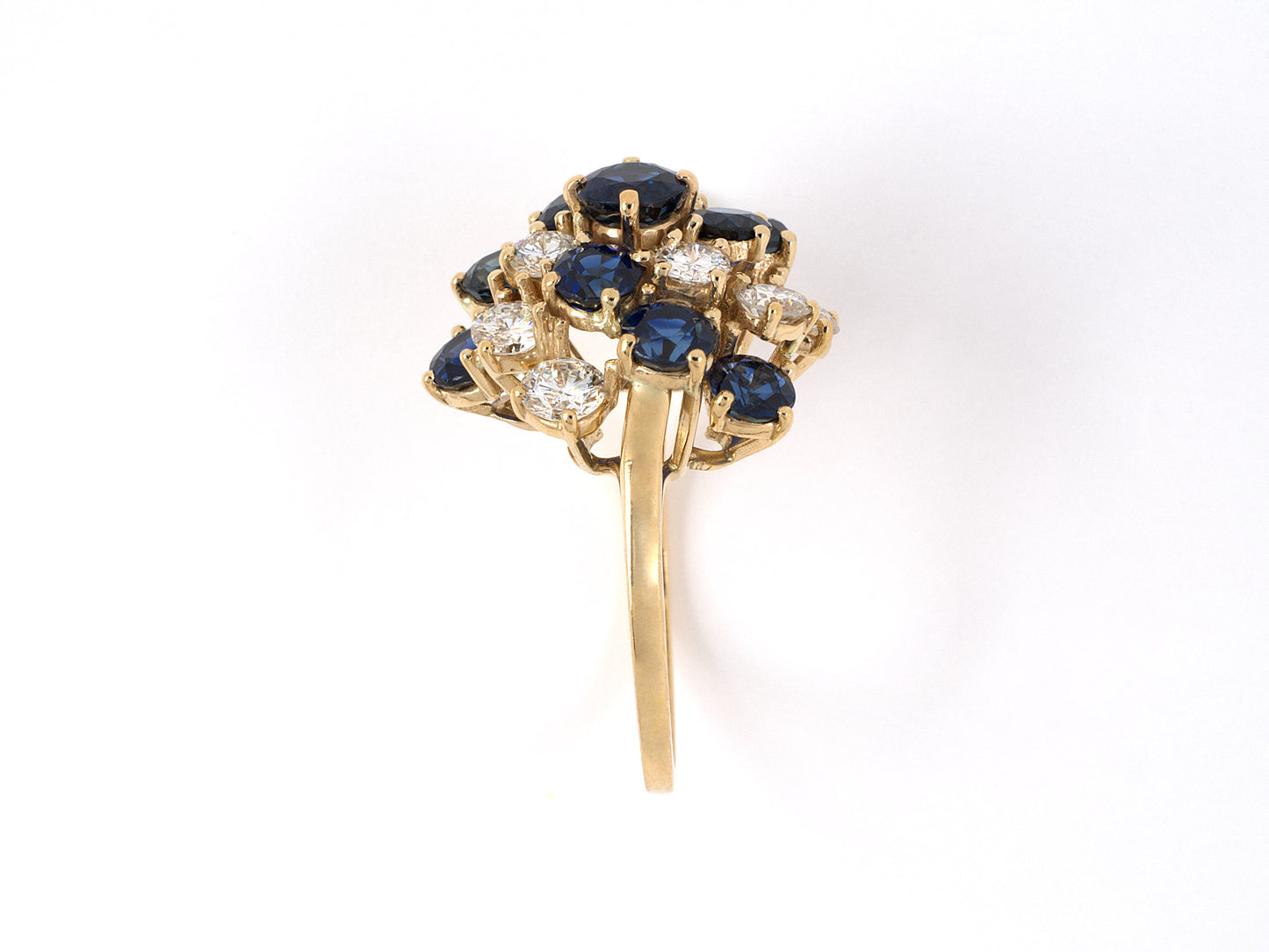 902109 - Gold Diamond Sapphire Swirl Cluster Ring