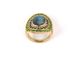 902110 - Art Nouveau Gold Black Opal Sapphire Demantoid Cluster Dinner Ring