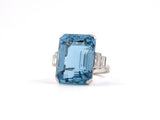902113 - Art Deco Platinum Aqua Diamond Engagement Ring