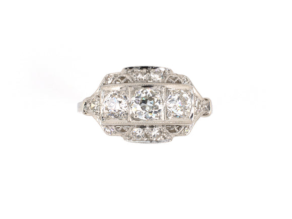 902120 - Art Deco Platinum Diamond 3 Stone Filigree Ring