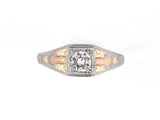 902121 - SOLD - Art Deco Tri-Color Gold Diamond Carved Shoulder Engagement Ring