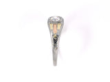 902121 - Art Deco Tri-Color Gold Diamond Carved Shoulder Engagement Ring