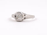 902122 - Art Deco Gold Diamond Stamped Carved Shoulders Engagement Ring