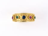 902128 - Gold Tube Set Emerald Ruby Sapphire Rope Design Border Band Ring