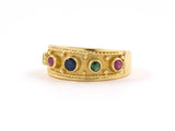 902128 - Gold Tube Set Emerald Ruby Sapphire Rope Design Border Band Ring