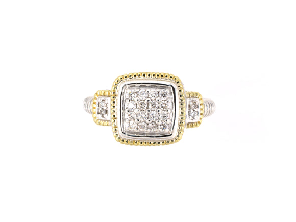 902140 - Judith Ripka Sterling Silver Gold Rope Border Diamond Square Cluster Ring
