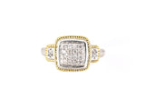 902140 - SOLD - Judith Ripka Sterling Silver Gold Rope Border Diamond Square Cluster Ring